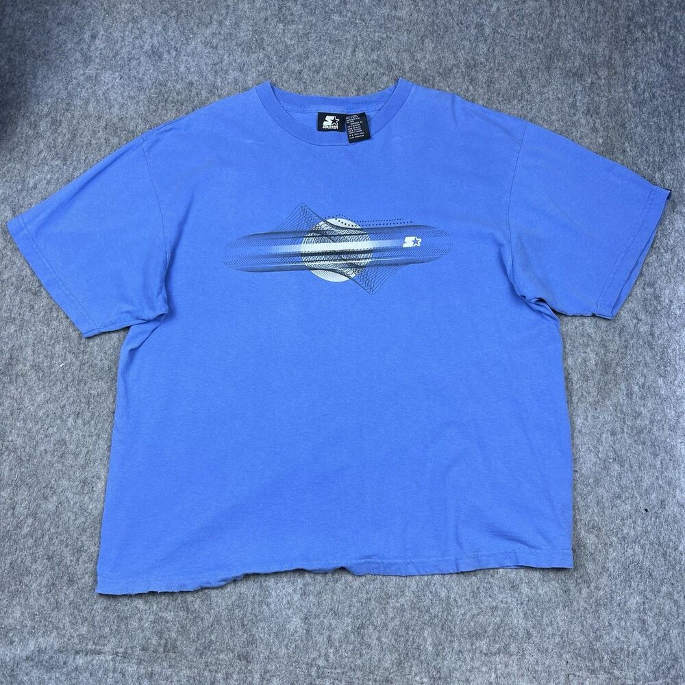 Vtg Starter Men's T-Shirt Baby Blue Graphic Short Sleeve Cotton Y2K Size XL